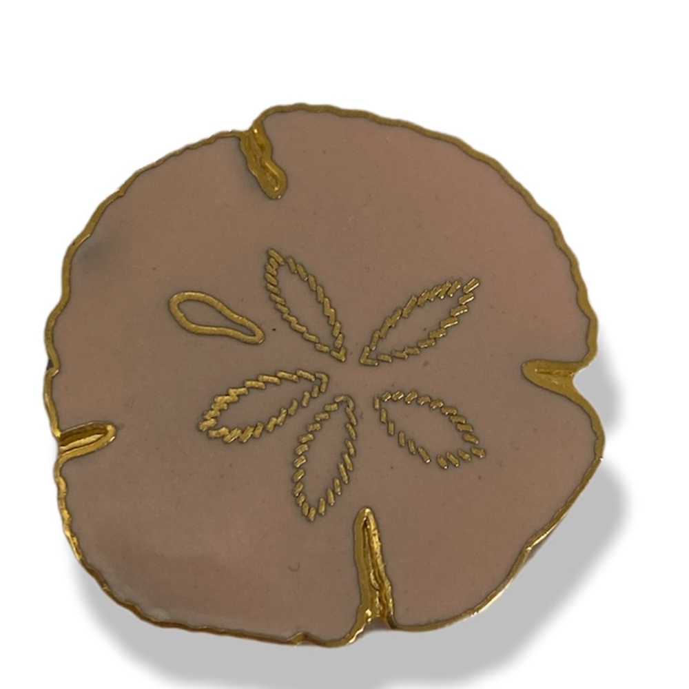 Vintage Pinnacle Designs sand dollar pin Peachy Pink Enamel Gold Tone